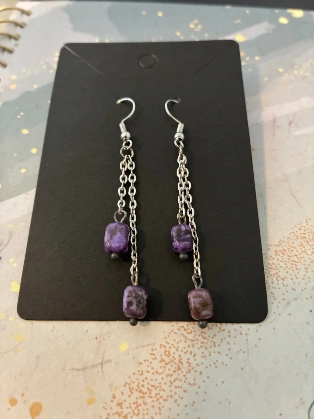 Purple Stone Drop Chain Earrings - Women Jewelry